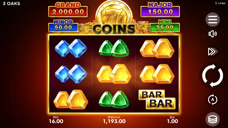 777 Coins snurr 810 kontrollpunkt saldo 1193.00 vid insats 1.00 topp efter bonuskluster