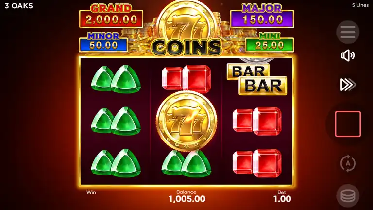 777 Coins snurr 1271 kontrollpunkt saldo 1005.00 vid insats 1.00 efter 400-snurrsglapp